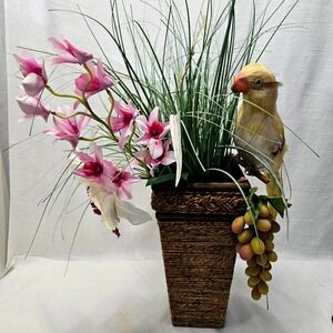 Floral Wall Decor OS Brown Pink Tropical Orchid Bird Tiki Arrangement Beach